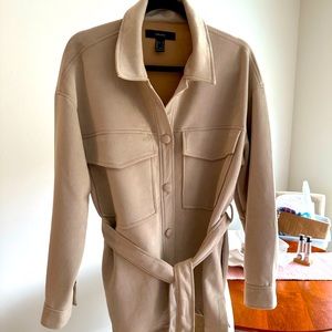 Suede Belted Button Cream Tan Shacket Shirt Jacket size Large